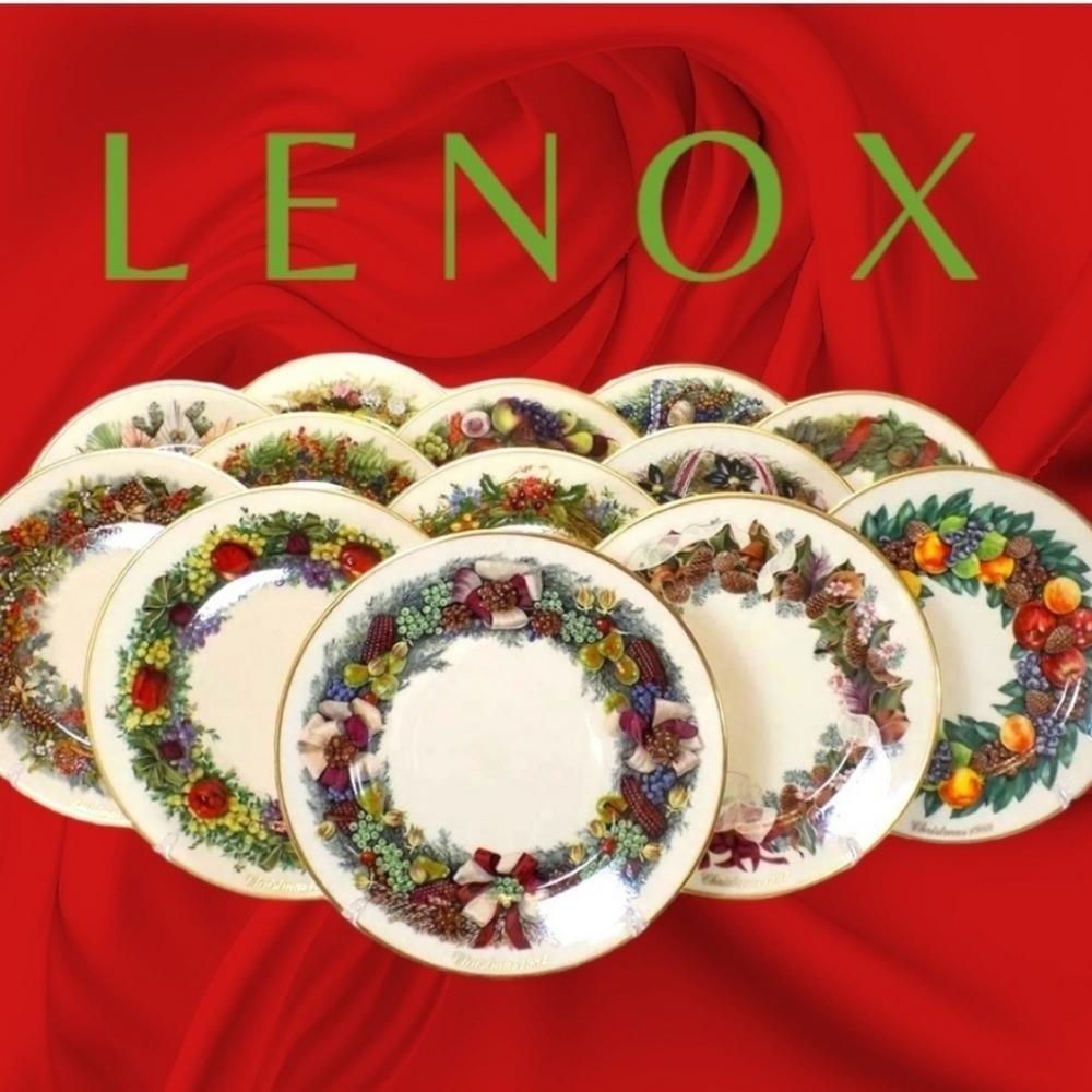 COMPLETE SET  of 13  LENOX COLONIAL CHRISTMAS WREATH PLATES MINT IN BOX 24k Gold